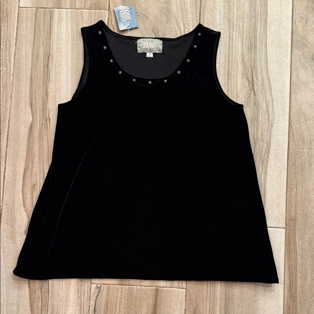 Silverado Black Velvet Tank Top with Stud Accents sz small